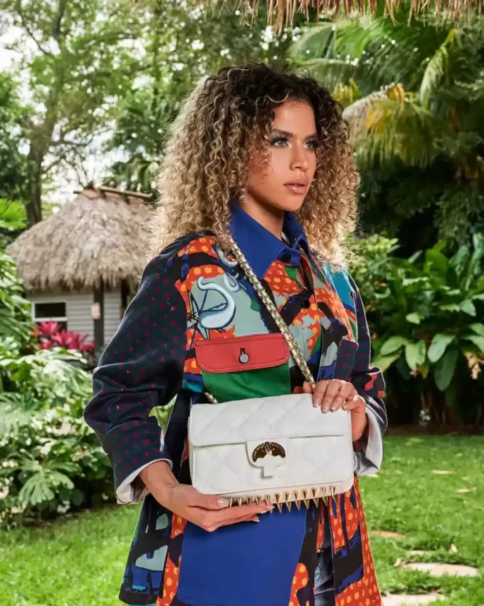 BORSA A MANO RIVIERA LE BLANC CON CATENA ORO E SQUALO BORSA A MANO RIVIERA LE BLANC CON CATENA ORO E SQUALO