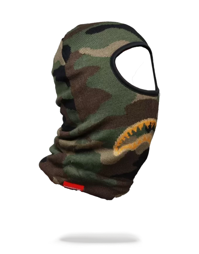Maschera da sci con bocca di squalo in maglia dorata