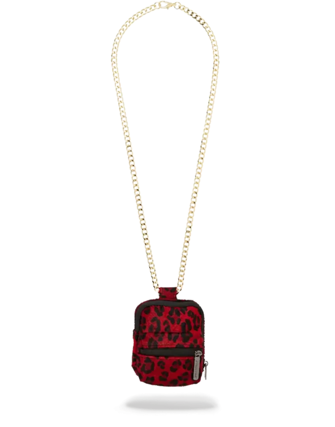 ZAINO CON CATENA IN PELLICCIA LEOPARDATA ROSSA